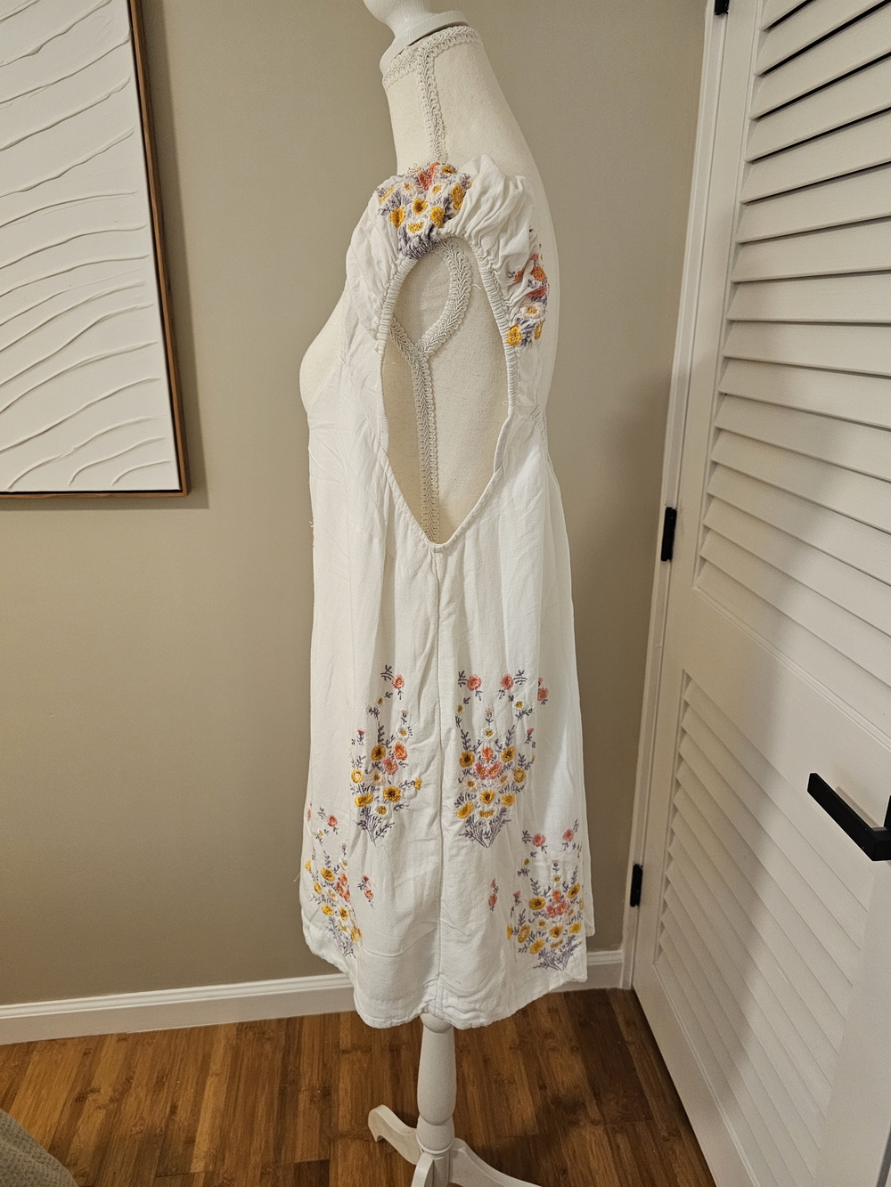 Free People White Mini Dress with Multicolor Floral Embroidery - Picture 10 of 12